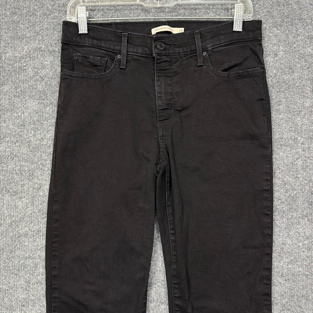 Levis 314 Shaping Straight Jeans Womens 29 Black Mid Rise Stretch Denim 30x31 - Picture 12 of 14